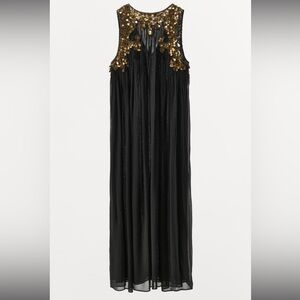 Zara Black Pleated Sequin Georgette Dress - Size M